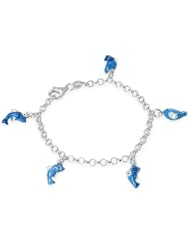 Unicornj Sterling Silver Childrens Bracelet with Blue Dolphin Charms