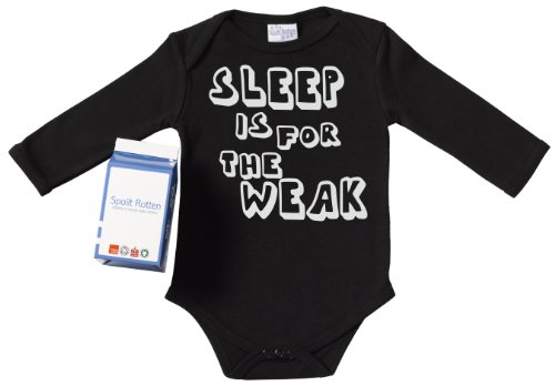 Spoilt Rotten - Sleep Is For The Weak II Body bébé, vêtements originaux et écolos pour bébés, 100 % coton bio : Taille de 0-6 mois, NOIR + jolie boîte cadeau en forme de brique de lait