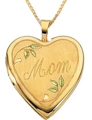 14K Yellow Gold Heart "Mom" Locket Pendant Necklace
