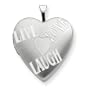 Sterling Silver 20mm with Heart LIVE, LOVE, LAUGH Heart Locket