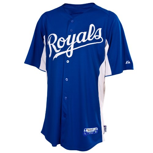 Men's Kansas City Royals Cool Base Auth Button Down Front Batting Practice Jersey, Royal/White, L