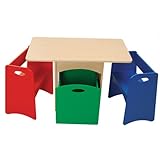 4pcs Pastel Finish Kid's Table Bench With 3 Shelves