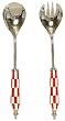 Decorative Salad Server Set With Inlaid Bone Handles