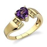 Lavish and Graceful 0.87 cts Heart Shape Amethyst Diamond Ring 14Kt Yellow Gold
