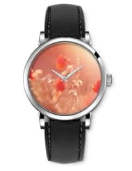 SPRAWL Aanalog Fashion Series Silver Ladies Watches of Genuine Black Leather Strap,Unique Wrist Watch for Women Girls Designed with Blurred scenery Flowers