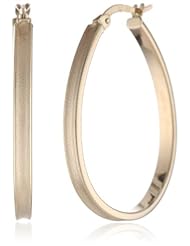 14k Yellow Gold Satin Finished Semi-Oval Hoop Earrings