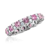 Natural Pink Sapphire Diamond Eternity Band Ring in Platinum Band (G, SI1-SI2, 2.65 cttw), Certificate of Authenticity