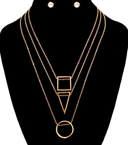 Odd Shop Gold Plated Multi Shaped Pendant Layered necklace Set, 16"