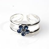 STERLING SILVER TOE RING W/CZ - 5.5mm Blue Flower