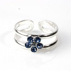 STERLING SILVER TOE RING W/CZ - 5.5mm Blue Flower