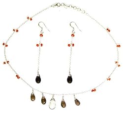 Sterling Silver Set Smokyquartz Earrings Necklace (gnklcs305)