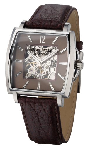 Kenneth Cole Stainless Steel Mens Automatic Skeleton Analogue Dial Brown Leather Strap Watch