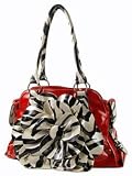Charming! 3d Raised Zebra Print Flower Handbag Purse Red