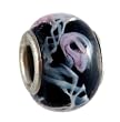 Pandora Style Charm Bead (Z373) - Glass (14mm x 10mm) (fits Troll too) ~ Black with White Mesh and Pink Rose