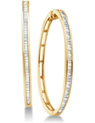 0.50 cttw. Baguette Diamond Ladies Fashion Hoops Earrings 10K Yellow Gold