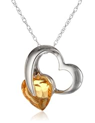 10k White Gold Heart Citrine Pendant Necklace, 18"