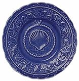 Majolica Sea Shell Ceramic Pottery Luncheon Plate Blue 8.5"D Set / 2