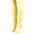 Winter Ski Ribbed Knit Real Fur Pom Pom Matching Cuffed Leg Warmers Dancer Beige