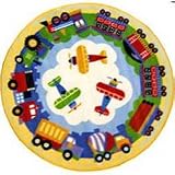 Transportation Rug - Round Trains, Planes & Trucks