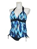 Womens Beach Native Tankini Bikini Swimsuit Set, Swimwear, Blue/Black Paintbrush 8-16