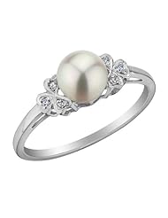 Freshwater Pearl Ring with Diamonds in 10K White Gold