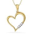 10KT Yellow Gold Round Diamond Three Stone Heart Pendant (0.10 cttw)
