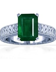 18K White Gold Emerald Cut Emerald Fana Designer Ring