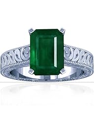14K White Gold Emerald Cut Emerald Fana Designer Ring