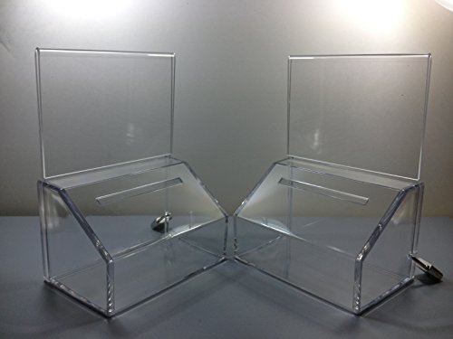 Advert Displays 2 Pack - Small Donation Charity Ballot Box with Lock and Sign Holder