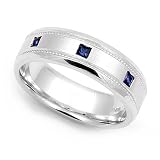 14k White Gold Bezel set Blue Sapphire Wedding Band Ring