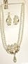 Two Strand Simulated White Pearl Short Chain Necklace Crystals Loaded on Locket Matching Earrings on Clips for Teens