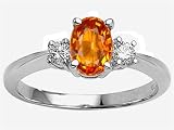 1.10 cts Genuine Oval Orange Sapphire and Diamond Engagement Ring - 14kt White or Yellow Gold
