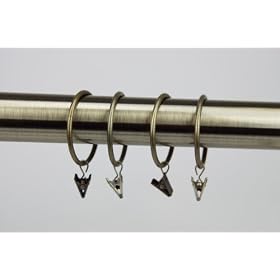 A&F Rod Decor - 10 CURTAIN RINGS W CLIPS&HOOKS- 2 inch Antique Brass