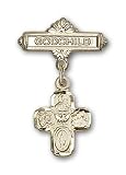 14kt Gold Baby Badge with 4-Way Charm and Godchild Badge Pin