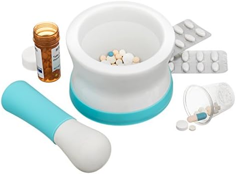 Porcelain Mortar and Pestle Set. Choice of 4 colors. Perfect for crushing pills in chemistry or kitchen. Small, unpolished ceramic and non-slip. (Aqua Blue)