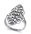 Sterling Silver 28mm Design Floral Filigree Flower Polished Finished 4mm Wide Band Ring Size 5, 6, 7, 8, 9, 10