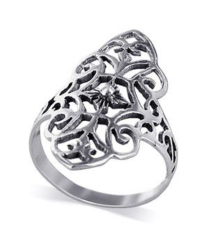 Sterling Silver Filigree Band Flower Ring Size 5 to 10