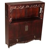 EXP Handmade Asian furniture-35" Chinese Curio / Display Cabinet With Carved Trim & Mahogany Finish