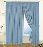 BRAND NEW FULLY LINED 90 x 90JACQUARD CURTAINS + TWO MATCHING TIEBACKS (SOFIA) DUCK EGG BLUE