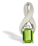 14K White Gold Genuine Emerald-cut Peridot and Diamond Pendant