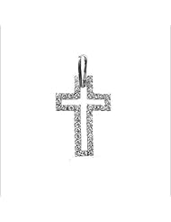 14k White Gold, Fancy Cross Pendant Charm Lab Created Gems 14mm Wide