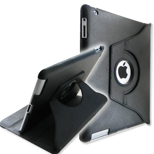 Ctech 360 Degrees Rotating Stand (black) Leather Case for iPad 2 with smart cover wake/sleep capability (retail packaging)
