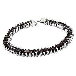 Birthday Gift Ideas Silver Garnet Gemstone Link Bracelet 7.5 inches (brclt254)