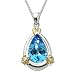 Sterling Silver and 14k Yellow Gold Diamond and Pear Shaped Swiss Blue Topaz Pendant (0.01 cttw, I-J Color, I3 Clarity), 18"