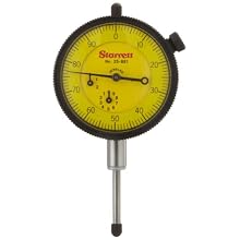 Starrett 25-881J Dial Indicator, 9.525mm Stem Dia., Lug-on-Center Back, Yellow Dial, 0-100 Reading, 57.15mm Dial Dia., 0-25mm Range, 0.01mm Graduation
