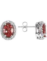 Oval Garnet and Diamond Earrings in 14K White Gold