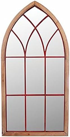 Antique Brown Glass/Wood Aged Cathedral Mirror