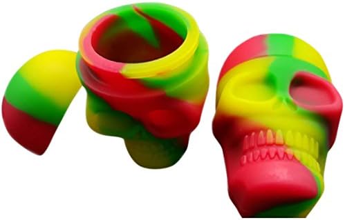 HSZ Multi Colour Skull Screw Top NonStick Silicone Container Wax Dab Silicone Jar Take Icky out of Sticky 3pcs