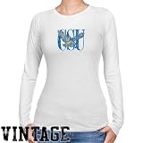 NCAA Coppin State Eagles Ladies White Distressed Logo Vintage Long Sleeve Slim Fit T-shirt