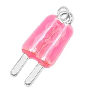 Silver Plated With Pink Enamel Two Sided Strawberry Popsicle Ice Cream Charm (1)